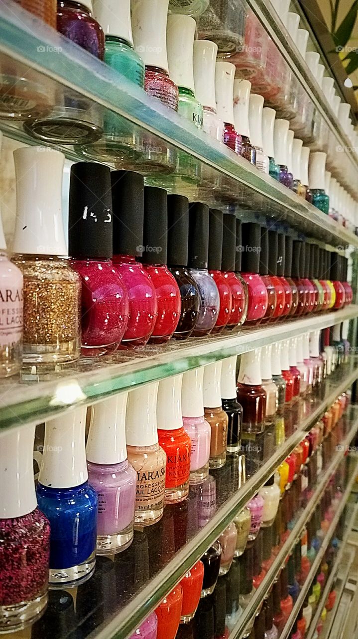 nail polish on a shelf