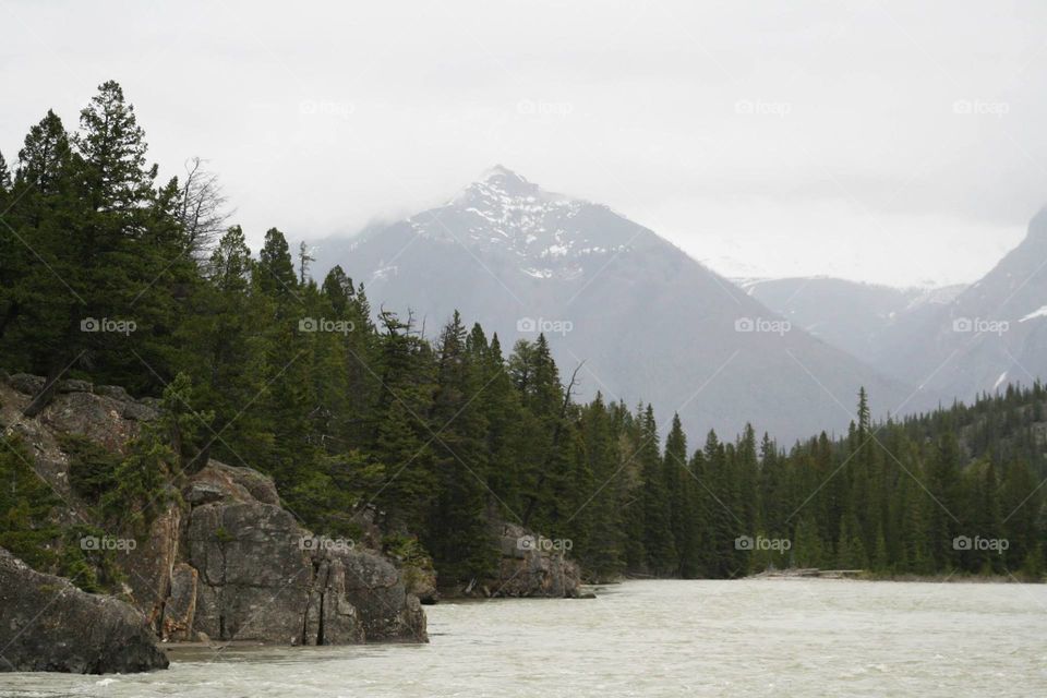 Rocky Mountain View. View from one of Banff's many rivers.