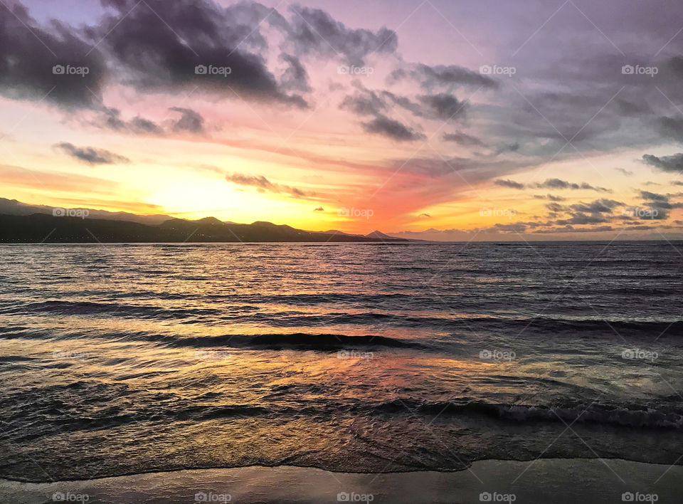 Sunset over seascape off the coast of Canary Islands