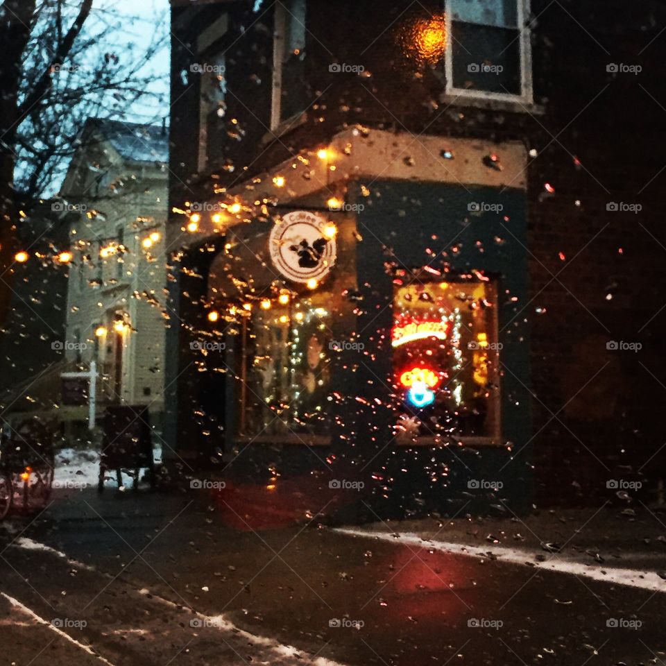 Coffee shop in the rain