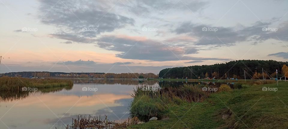 lake beautiful nature landscape sunset time