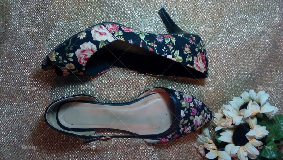 Floral shoes high heels and flat