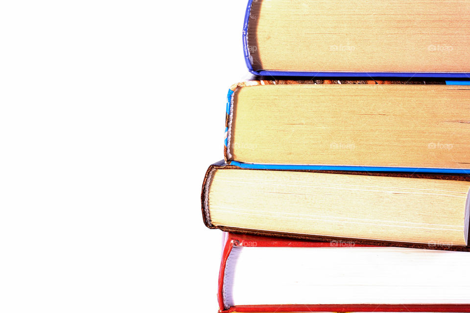 a stack of books on white background