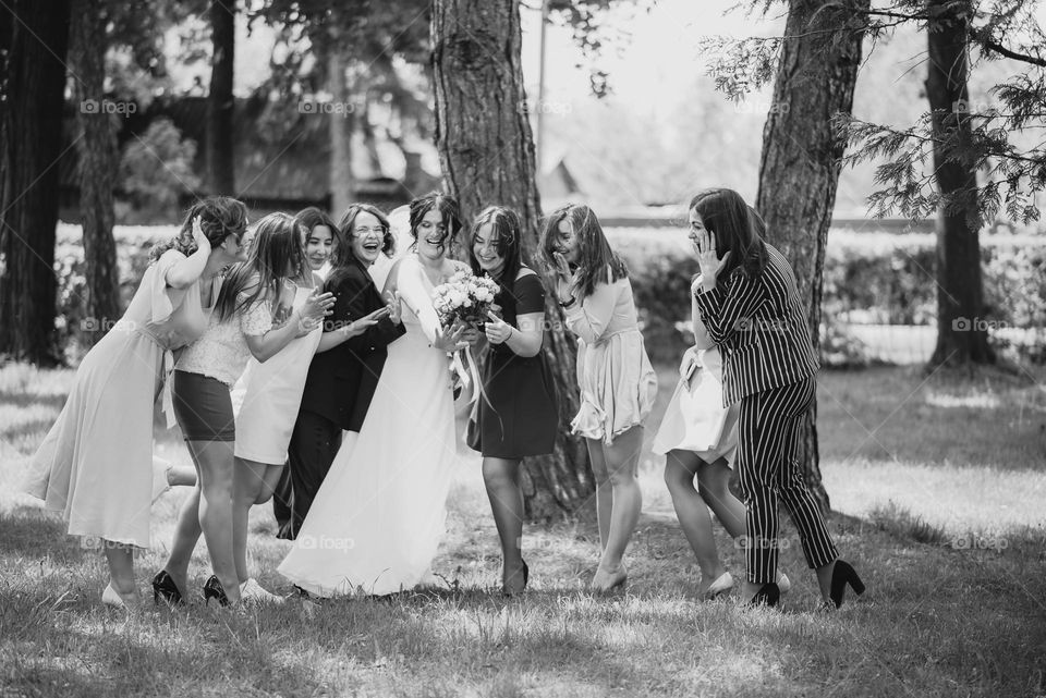 The happy moment of meeting the bride