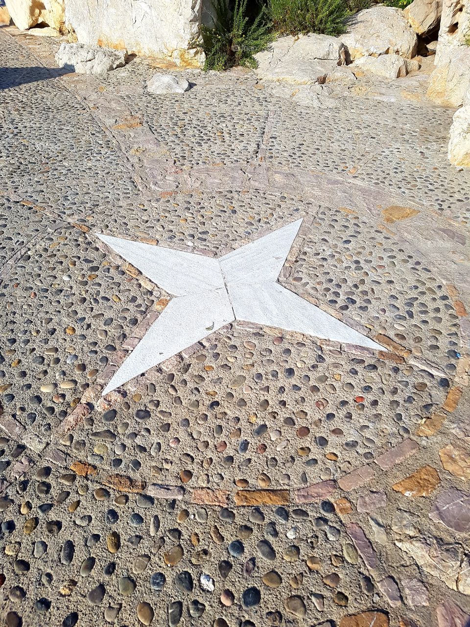 Direction star on a stone floor, north,south,east,west