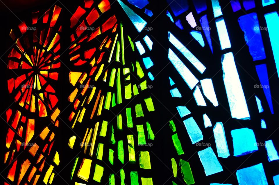 Colorful Stainglass window in a bar in Laguna Beach California.