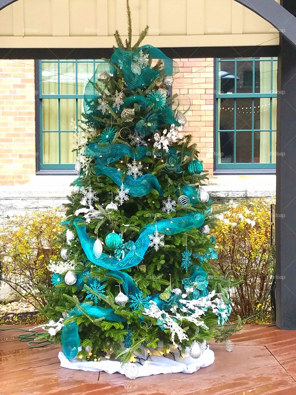 Blue and silver decorated Christmas tree