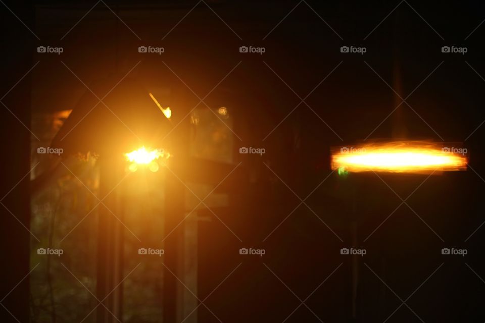 sunset in kitchen. sun in lamp