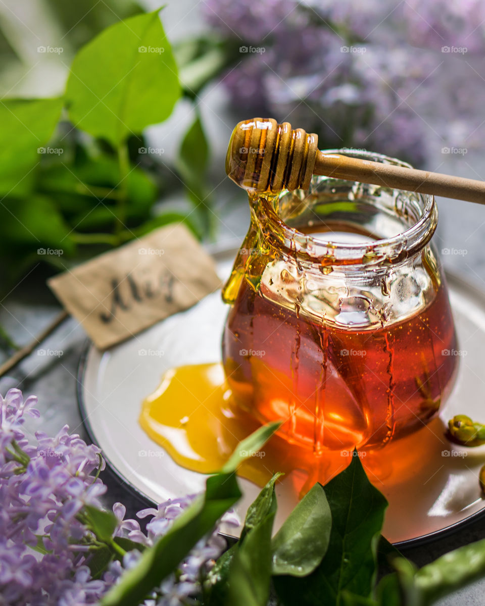 Honey in a glass jar