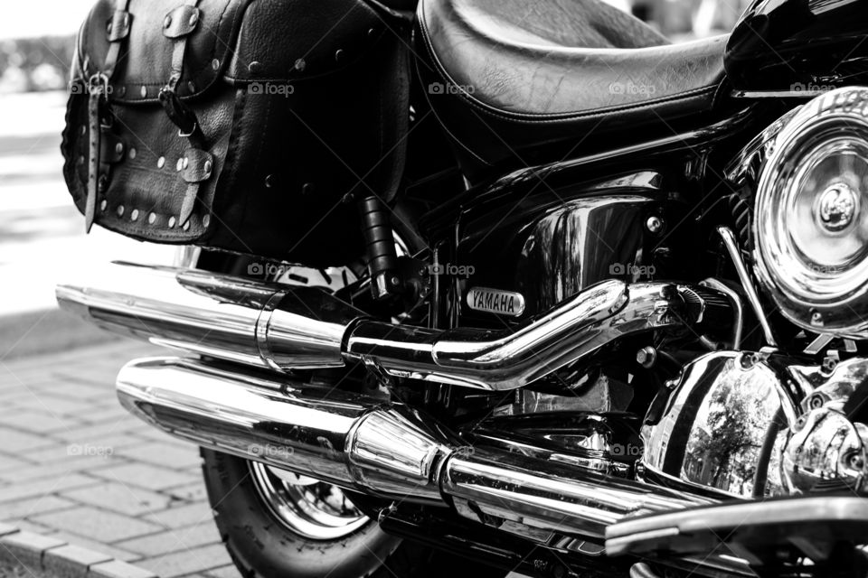 Yamaha drag star motorcycle. Chromed bike photographed in Szeged Hungary. Yamaha drag star 1100