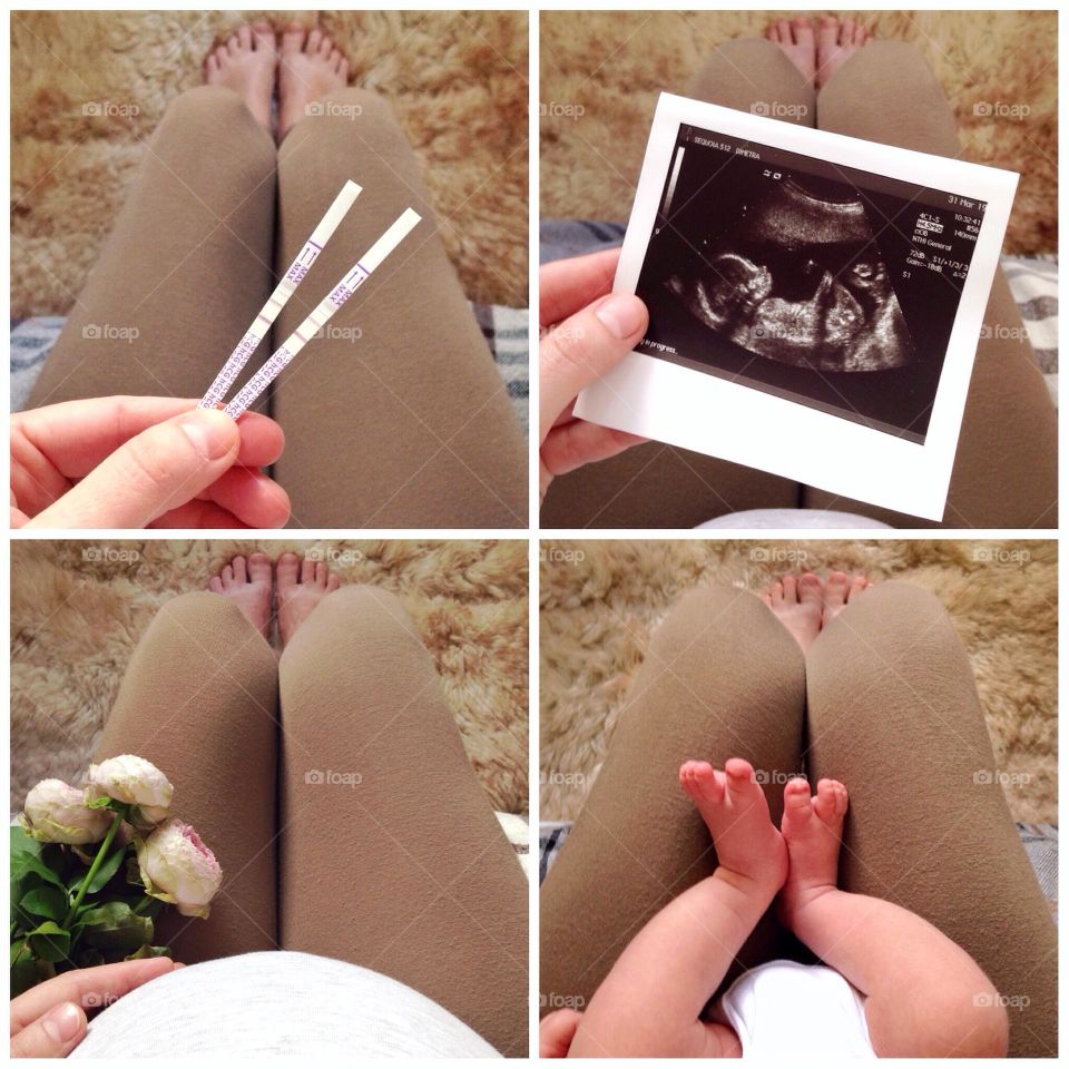 Collage from pregnancy to birth a baby 