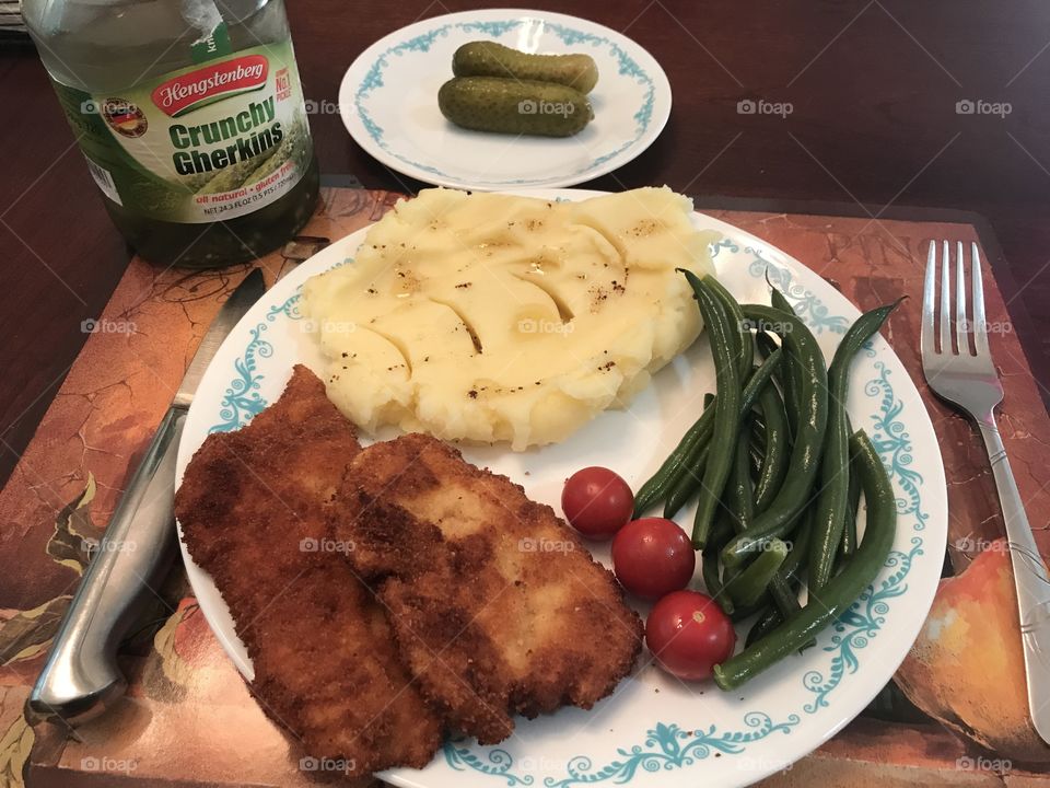 Dinner! Yummy, Polish style chicken chops with all other yummy stuff. 