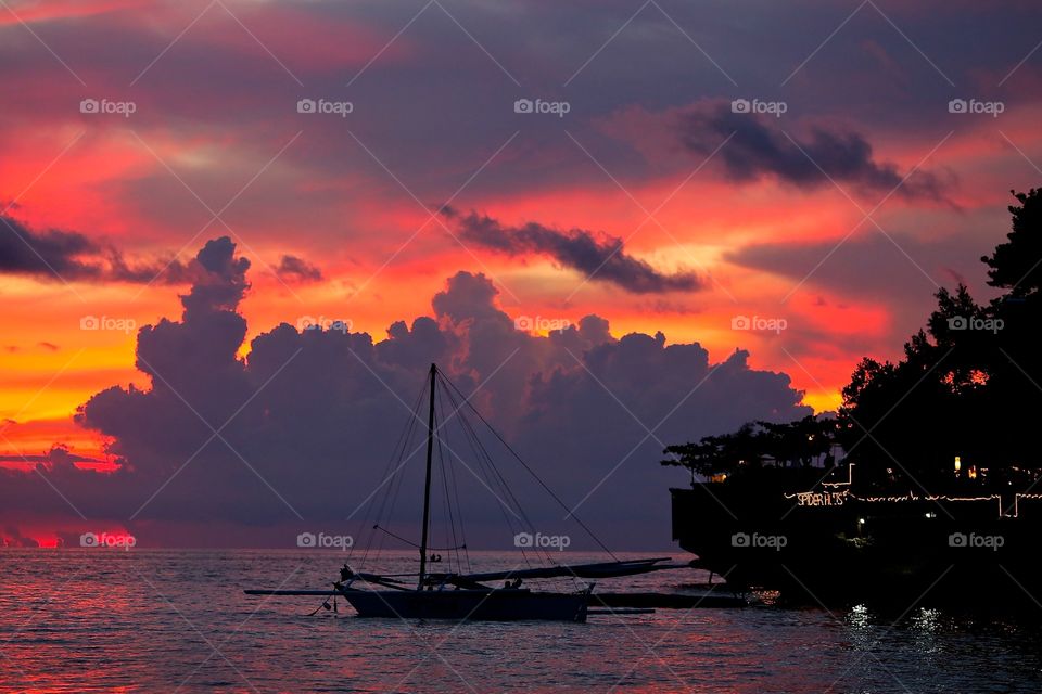 Wildfire sky. Sunset in Diniwid beach, Boracay, Philippines 