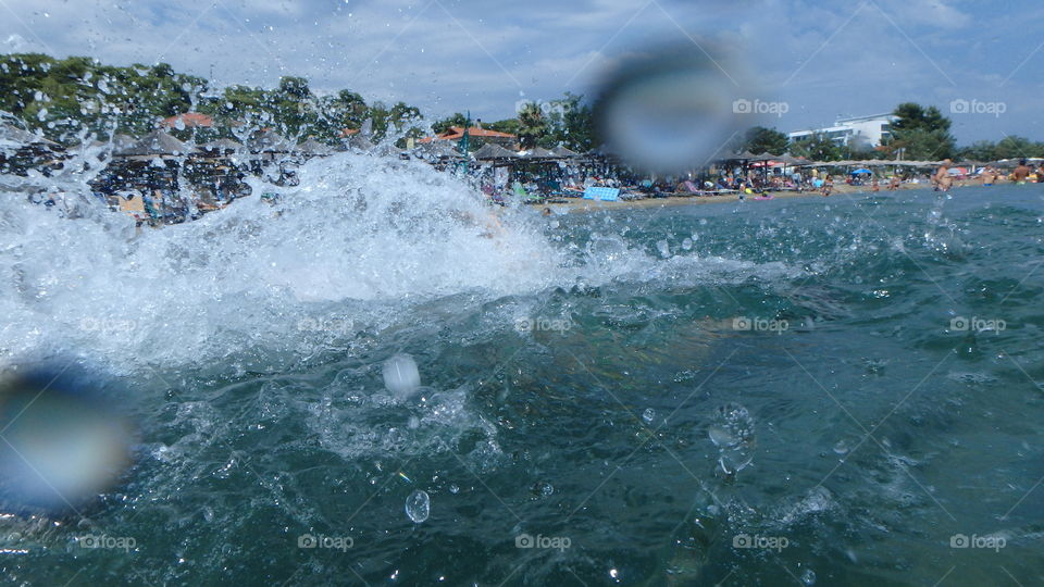 Water splashing in the sea