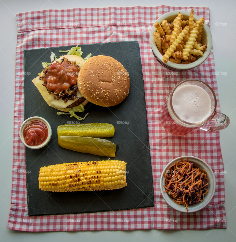 Comfort burger and fries