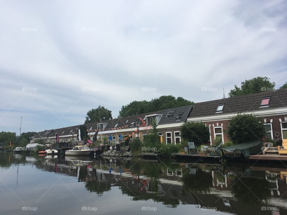 Row of houses along the water Netherlands