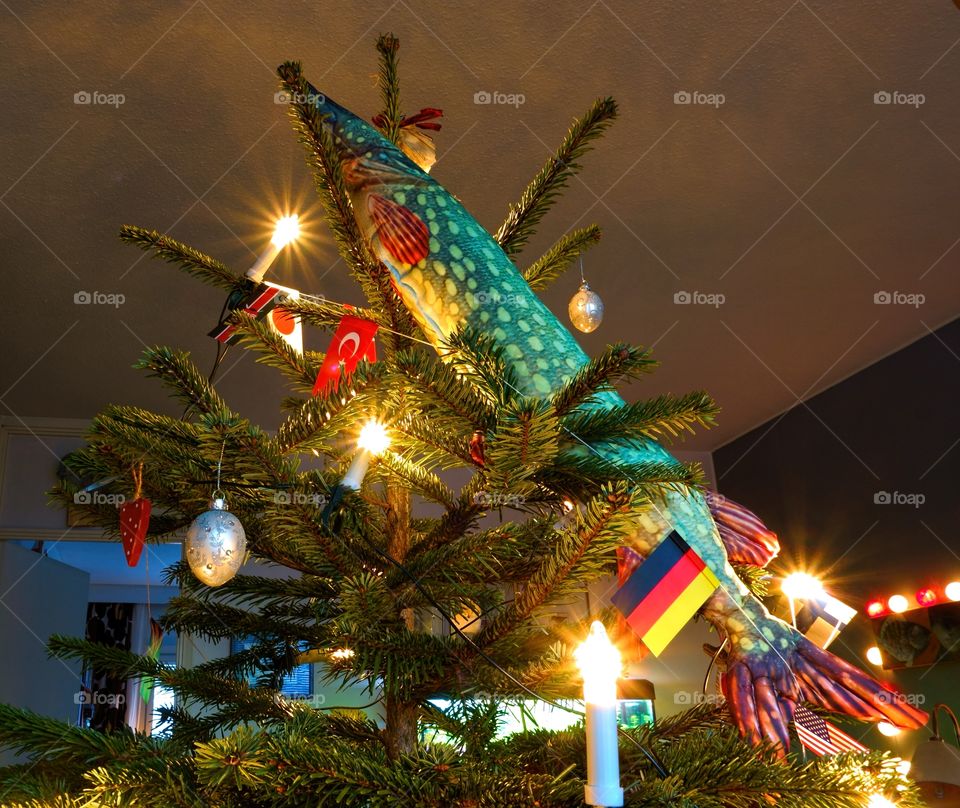 Fishing style Christmas tree decoration in Finland (Northern Pike).