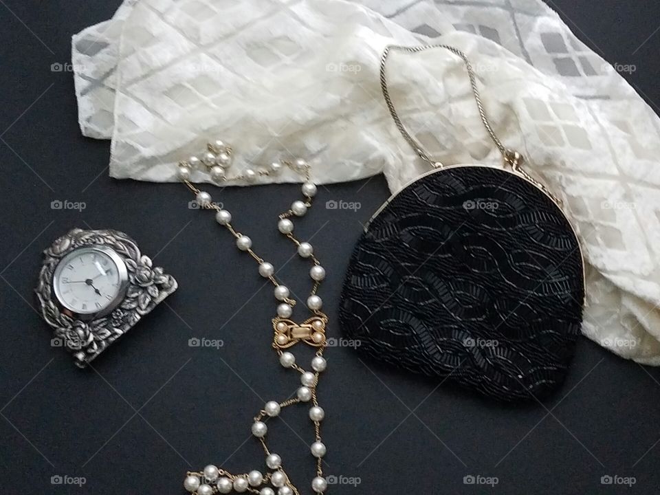 Evening out with purse and pearls