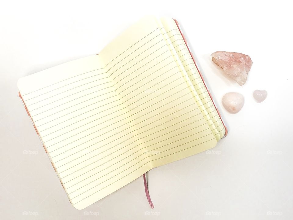 Notebook and crystals