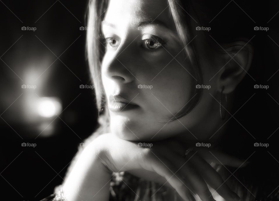 black and white vintage portrait of a girl