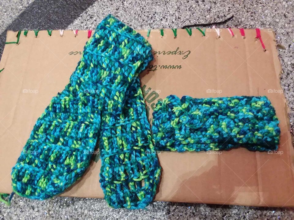 Handmade crochet headband with matching scarf