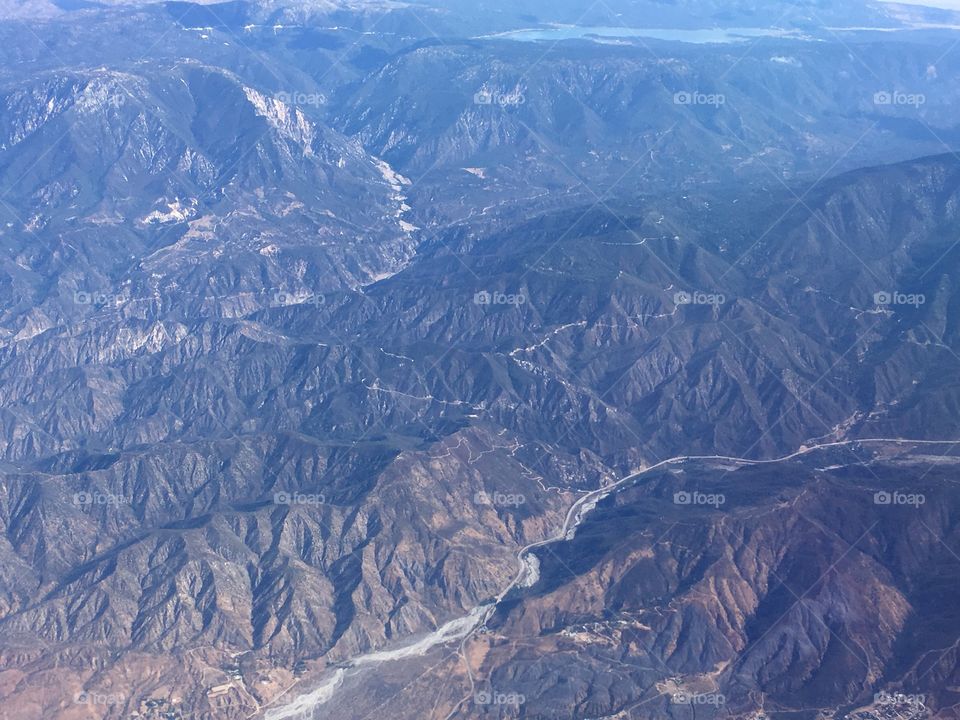 West Coast Mountains (airplane view) in United States. 