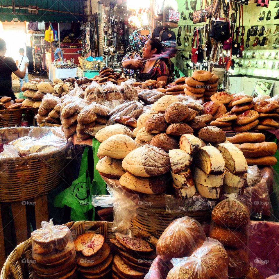 Stack of breads in market