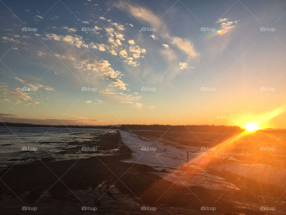 Beautiful sunset with snow 