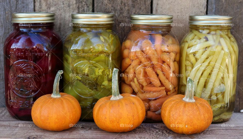 Canning: various pickled vegetables.