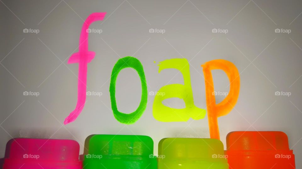 Foap written on paper with different colour pens