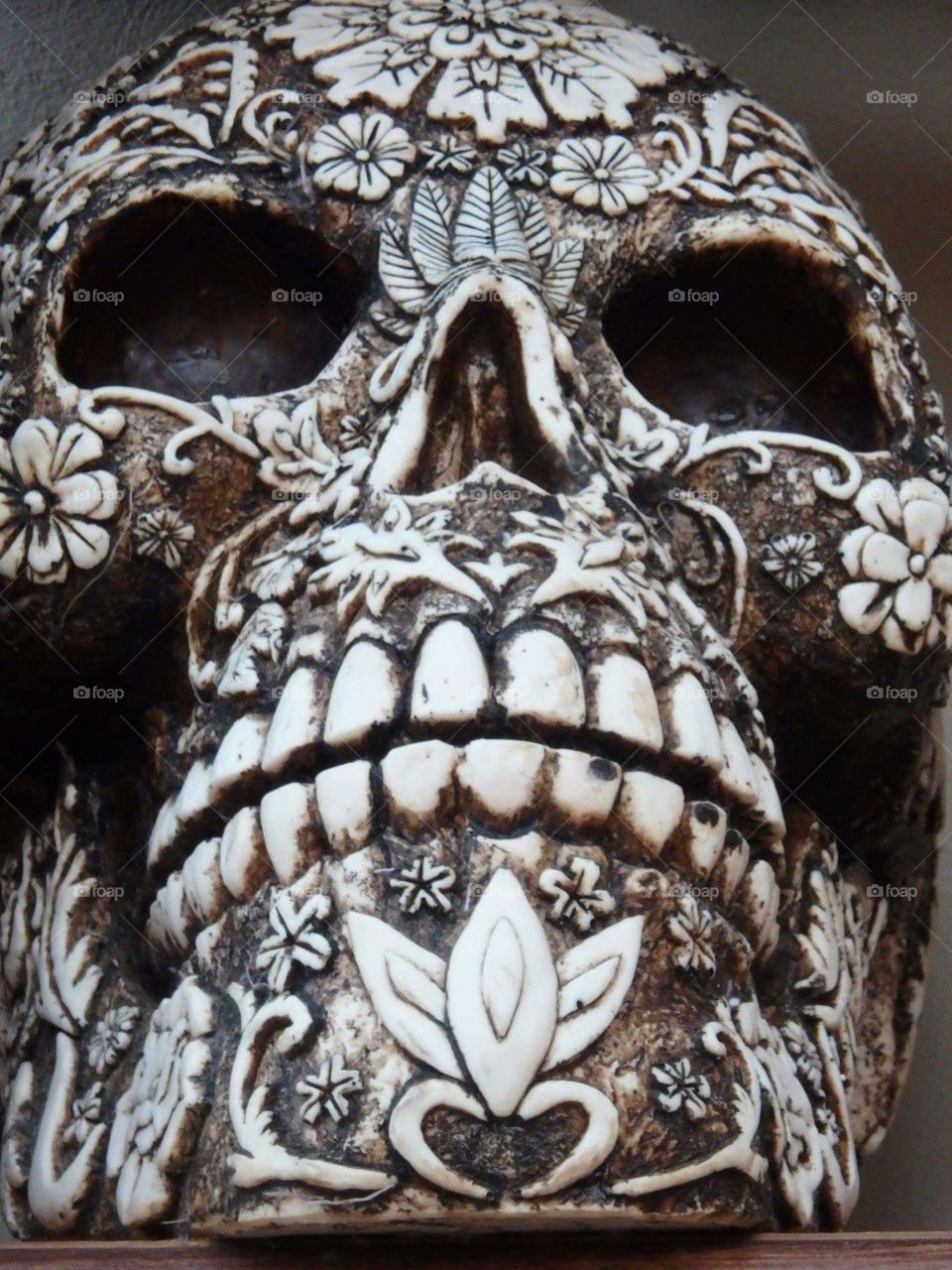 Engraved skull mexican art