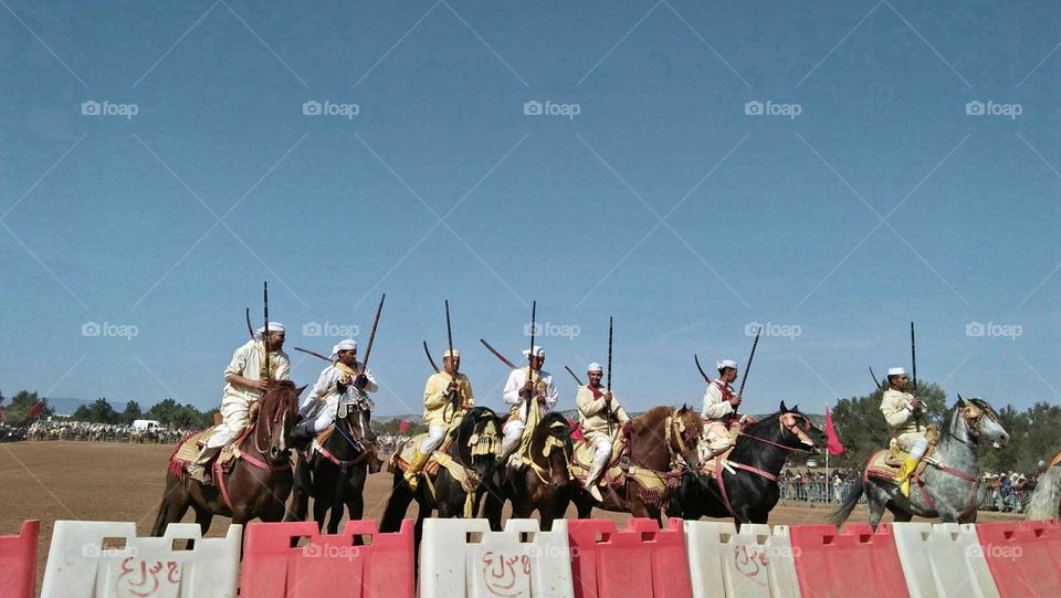 troop of cavalry on horses.