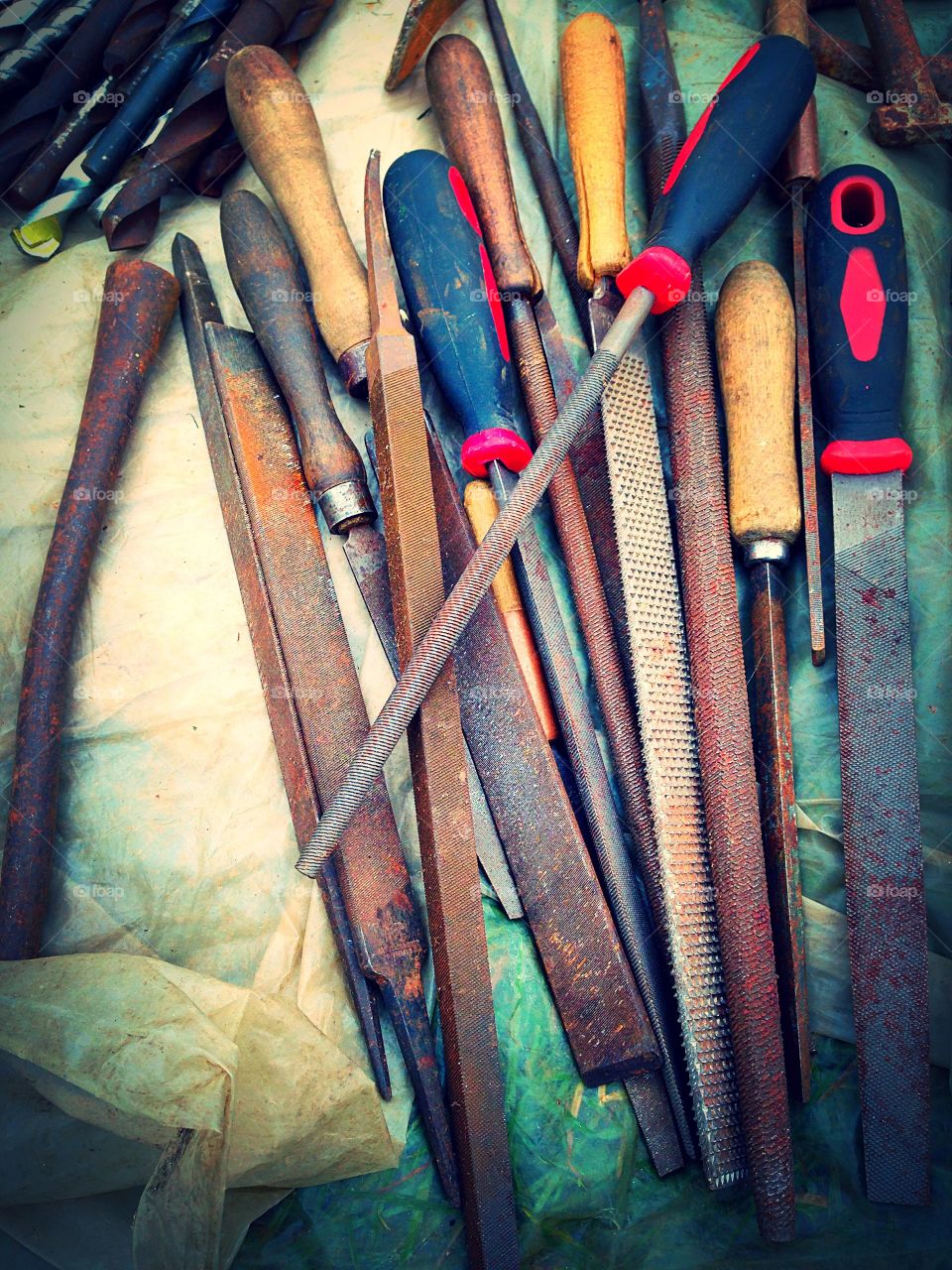 Selection of vintage and modern carpenter hand file tools 