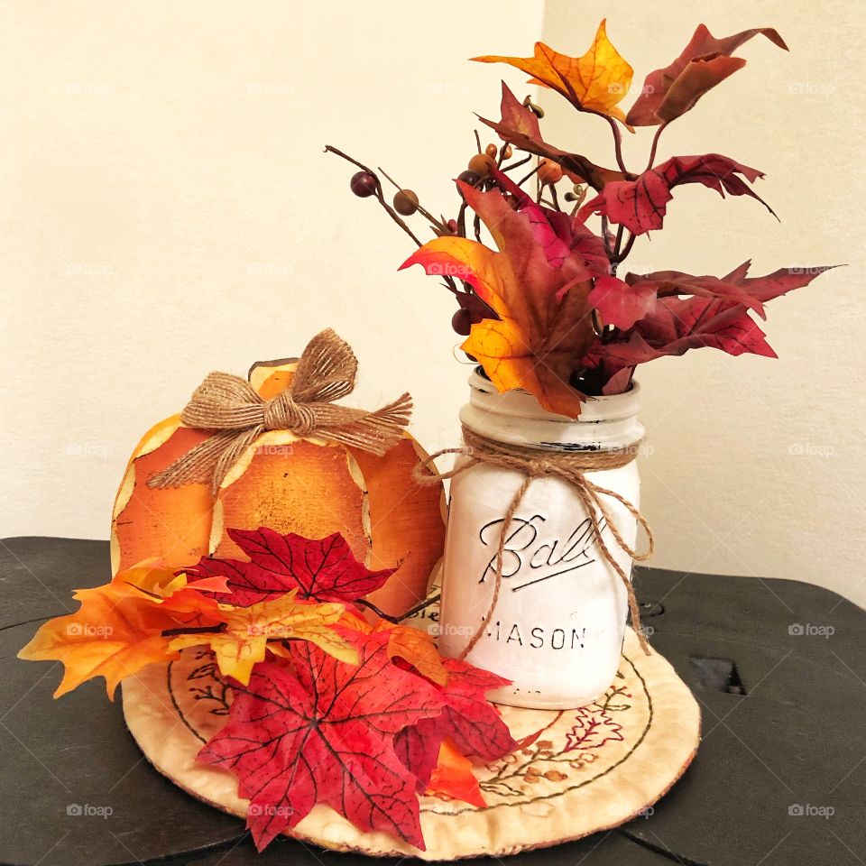 Chalk painted Ball mason jar Fall/ Autumn simple rustic home decor