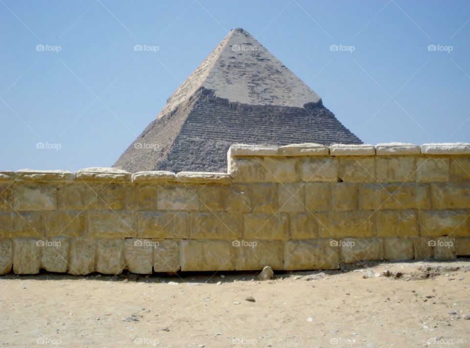 Giza Pyramids . Stone Fence