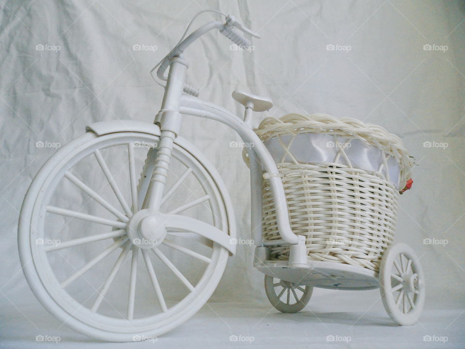 decorative toy bike and dried rose buds