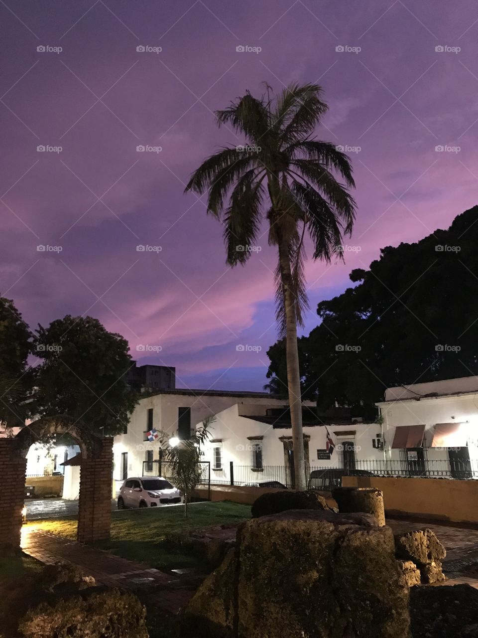 Purple sky at night in the Colonial Zone, Santo Domingo, Dominican Republic 