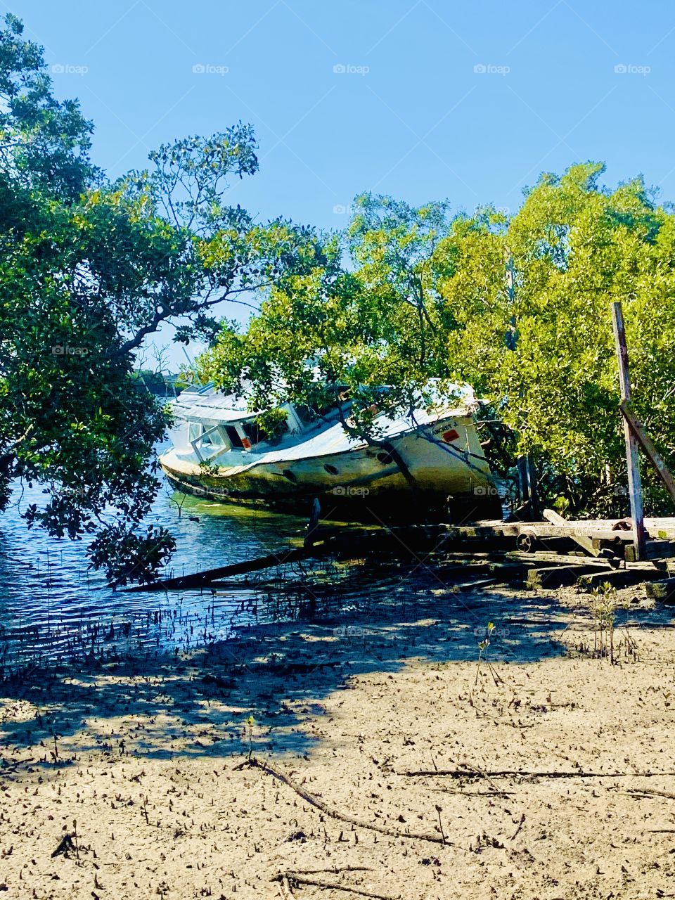 A sad forgotten ship run aground