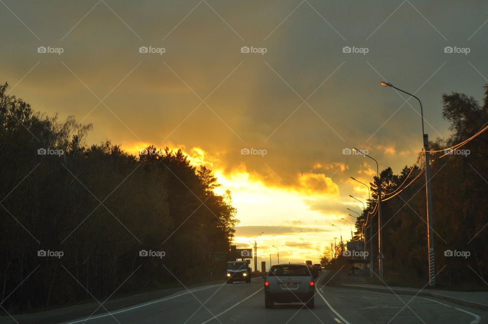 autumn sunset road