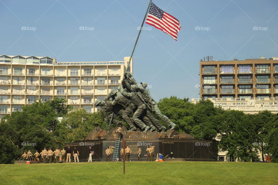 Flag and statue