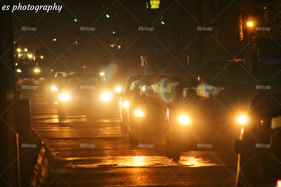 night is bright with cars
