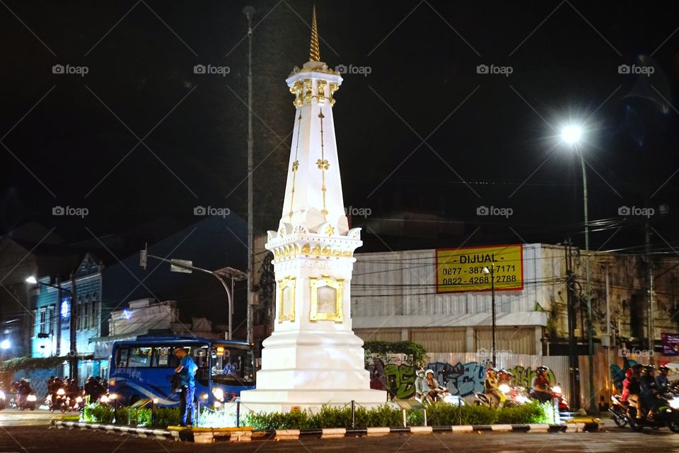evening at tugu jogja monument in Jogjakarta, Indonesia