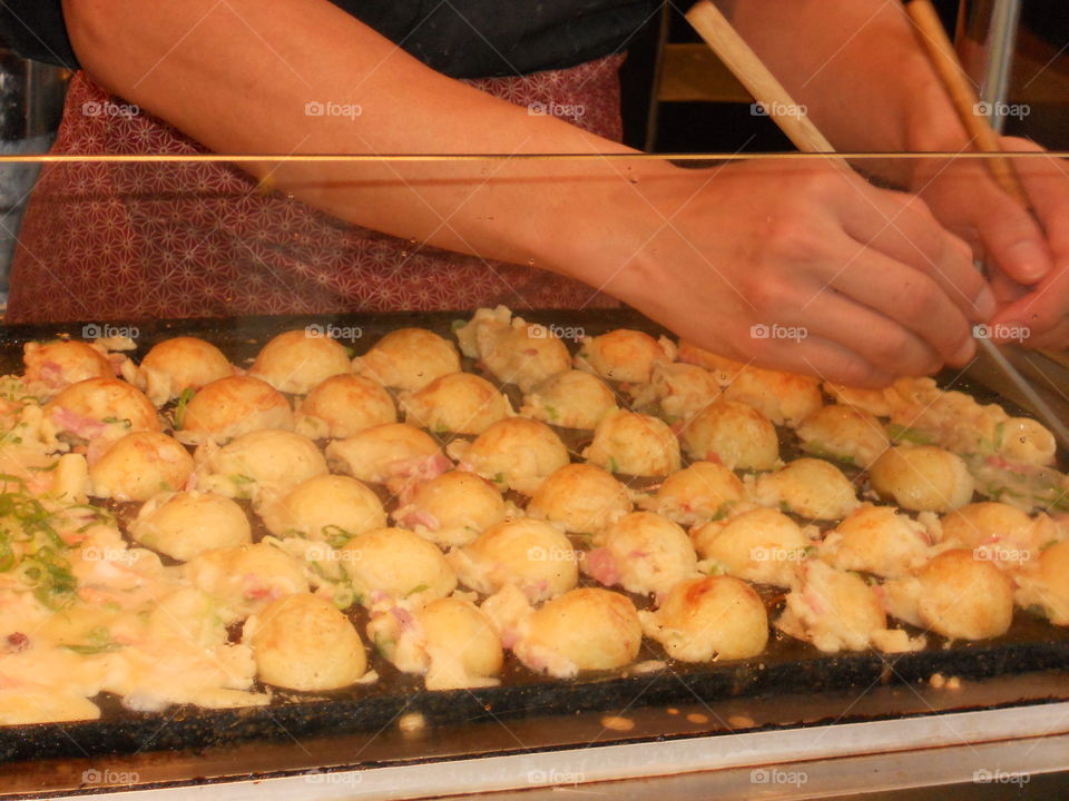 Takoyaki - octopus balls in the Best place to get them, Osaka Japan