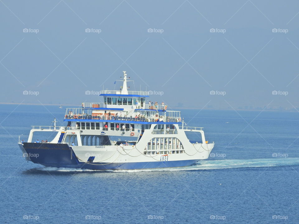 blue ferryboat