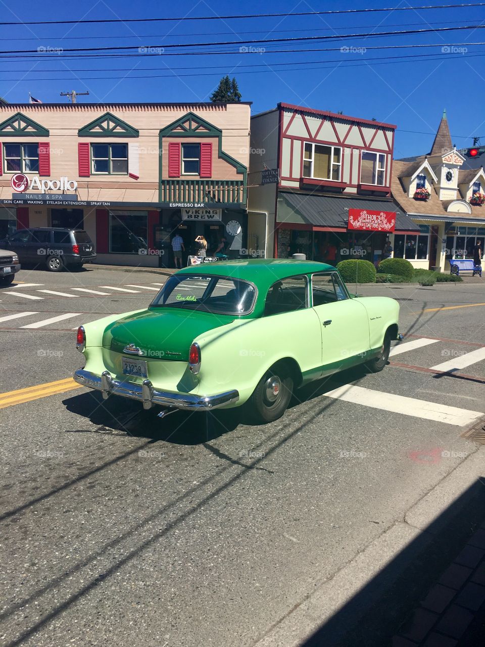 Old car in charming city