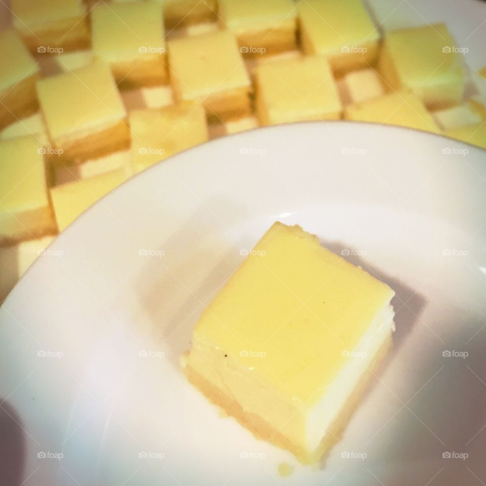 Cheese cake in a cube shape 