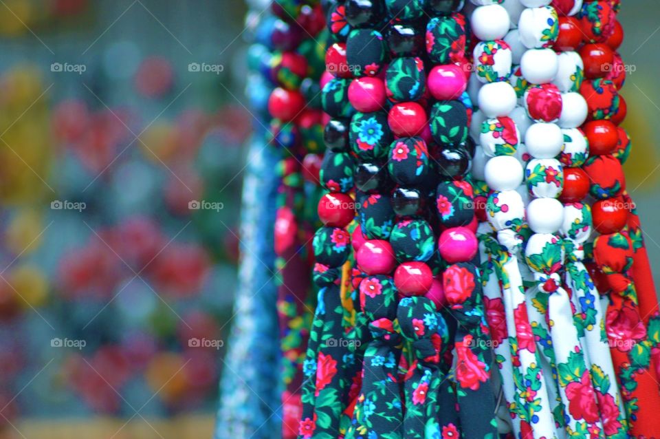 Close-up of multi colored necklace