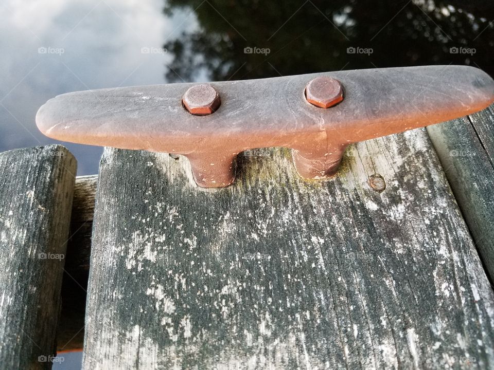 Cleat on wooden pier