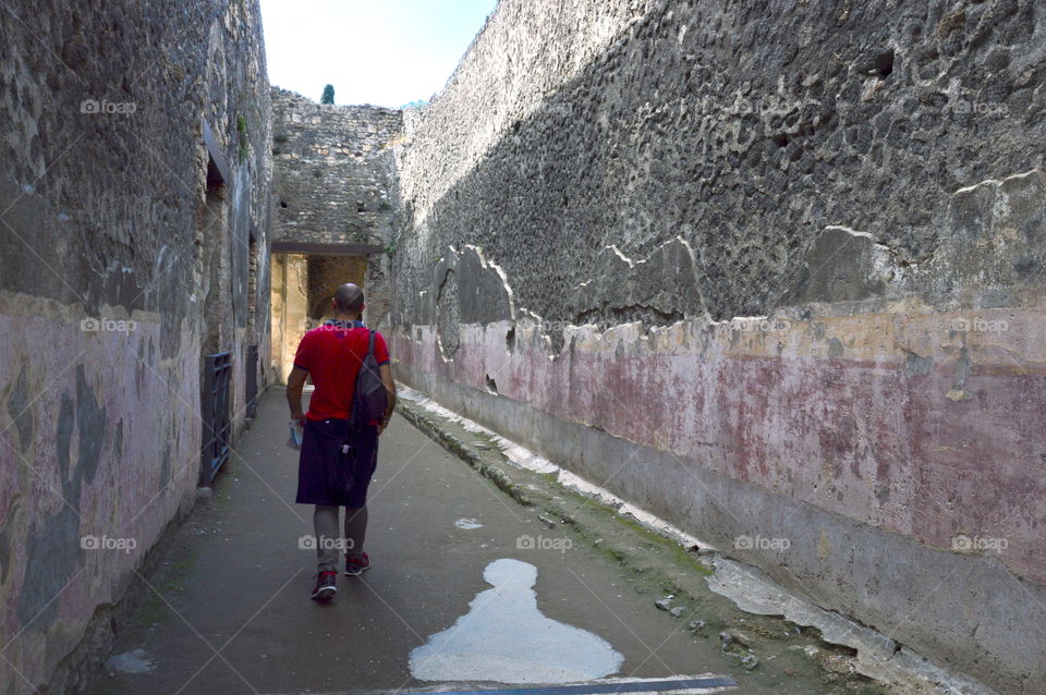 Walking through the historic streets of Pompeii