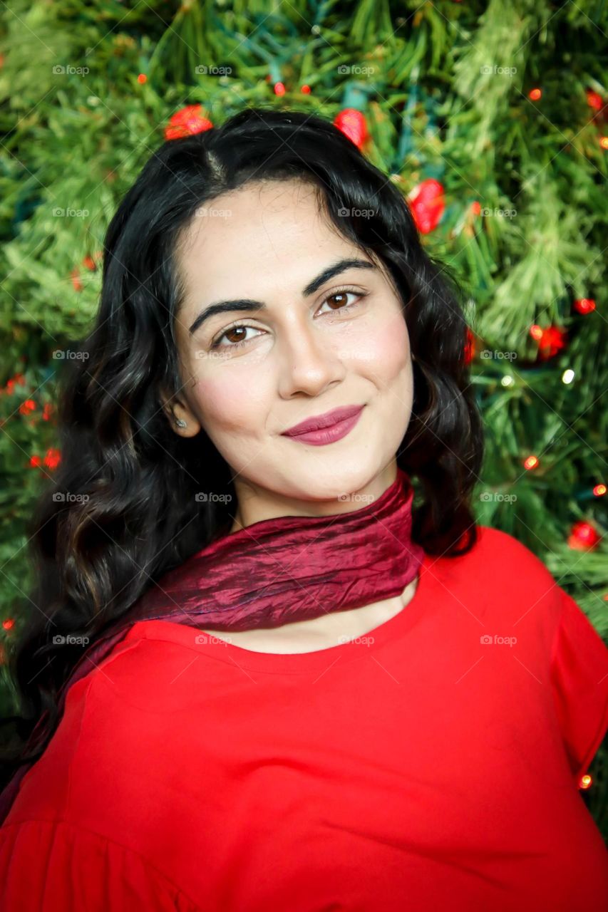 Beautiful Afghani woman in red